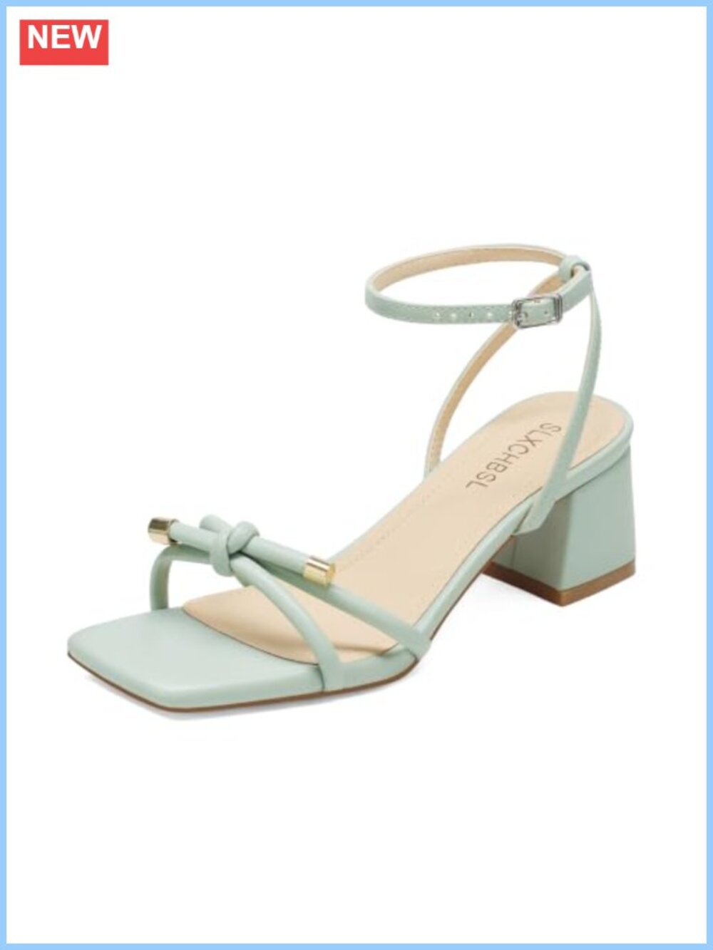 Strappy Heeled Sandals with Bow 2-Inch Chunky Block Heel Square Open Toe Ankle